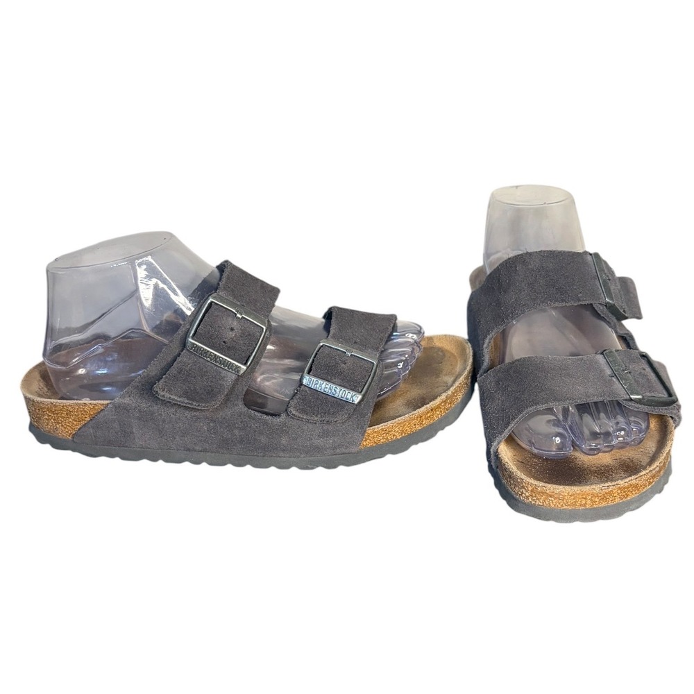 Birkenstock Grey Arizona Suede Sandals Two Strap Slide Women's Size 39